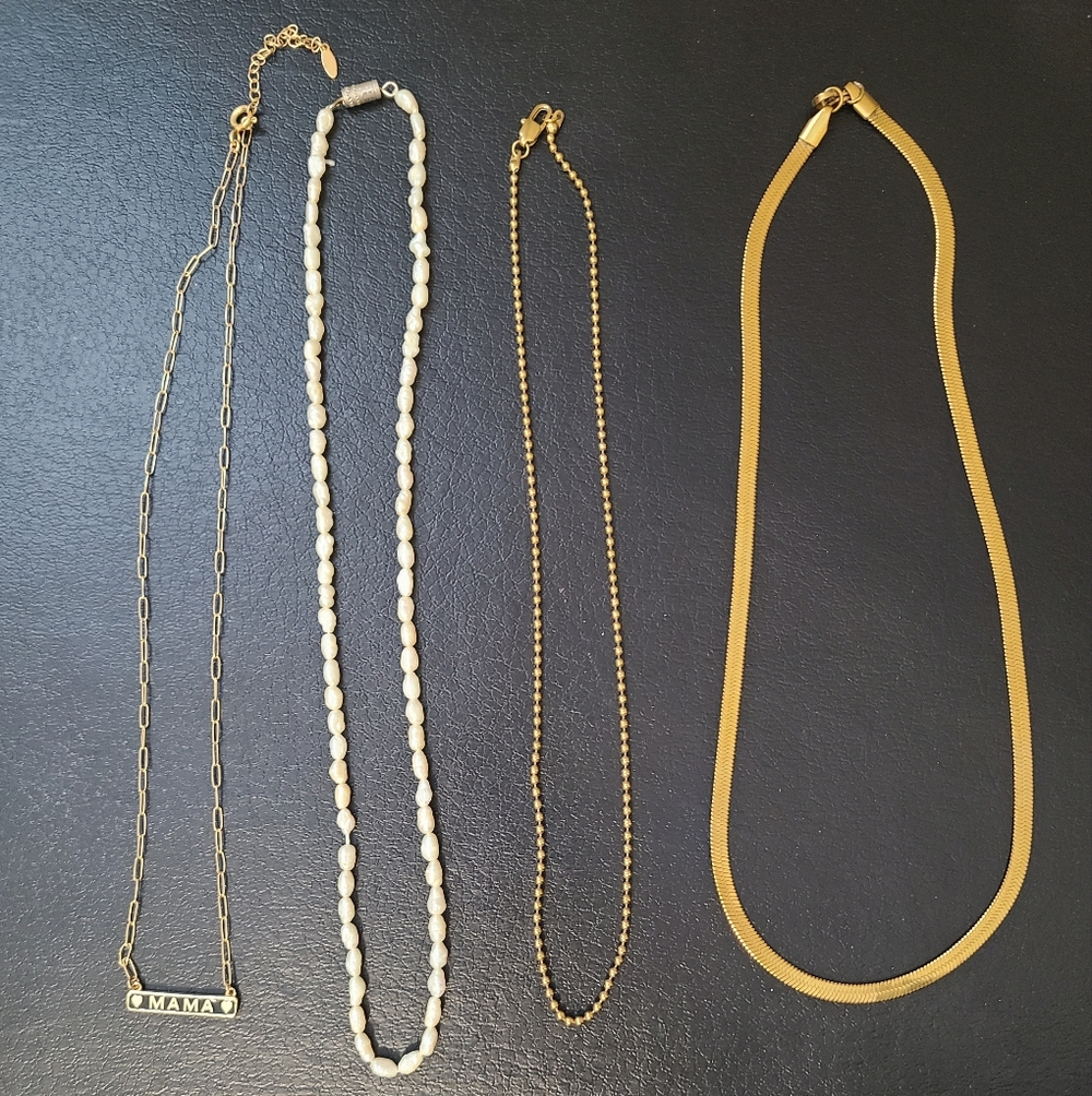 Gold And Pearl Necklace Jewelry Bundle